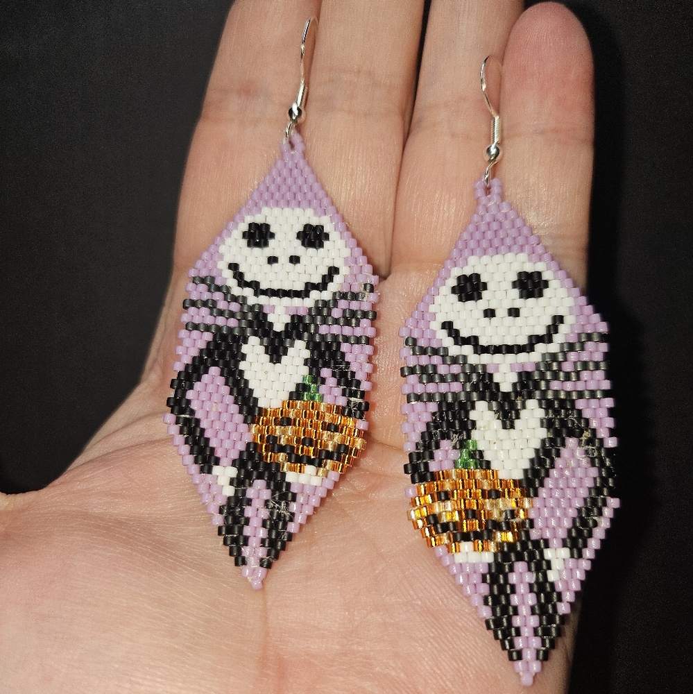 Handmade Jack Skellington Halloween Beaded Earrings